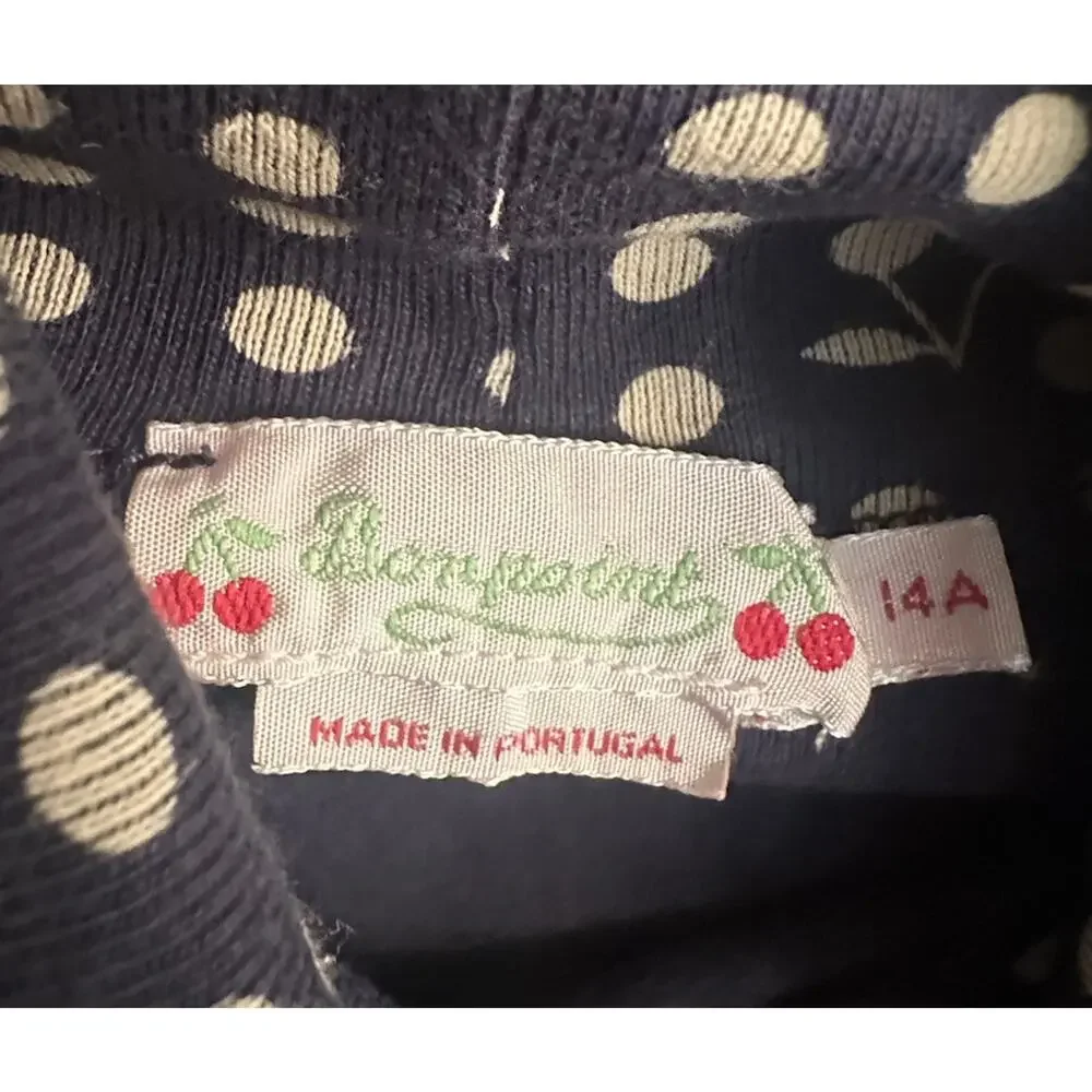 Bonpoint Girls Navy Ecru Cherry Dot Turtleneck Top Stretch Cotton Sz 14